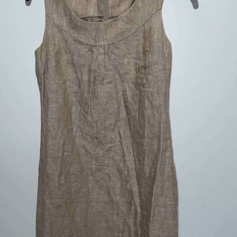 Madison Women's Brown Linen Sleeveless Tweed Lined Shift Mini Dress Size 4 - Picture 3 of 10